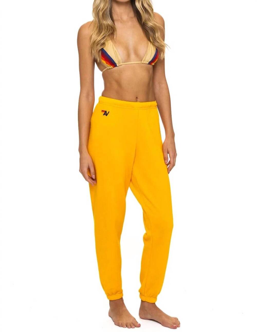 NEW AVIATOR NATION 5 stripe sweatpant in gold